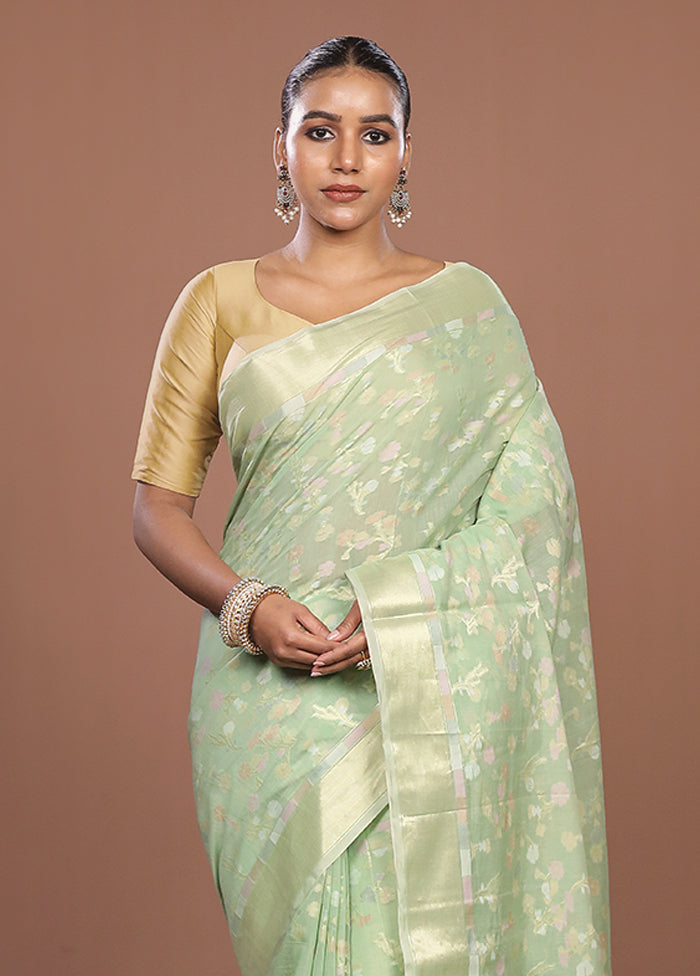 Green Kora Silk Saree With Blouse Piece