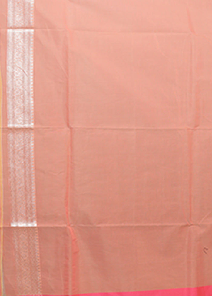 Peach Kora Silk Saree With Blouse Piece