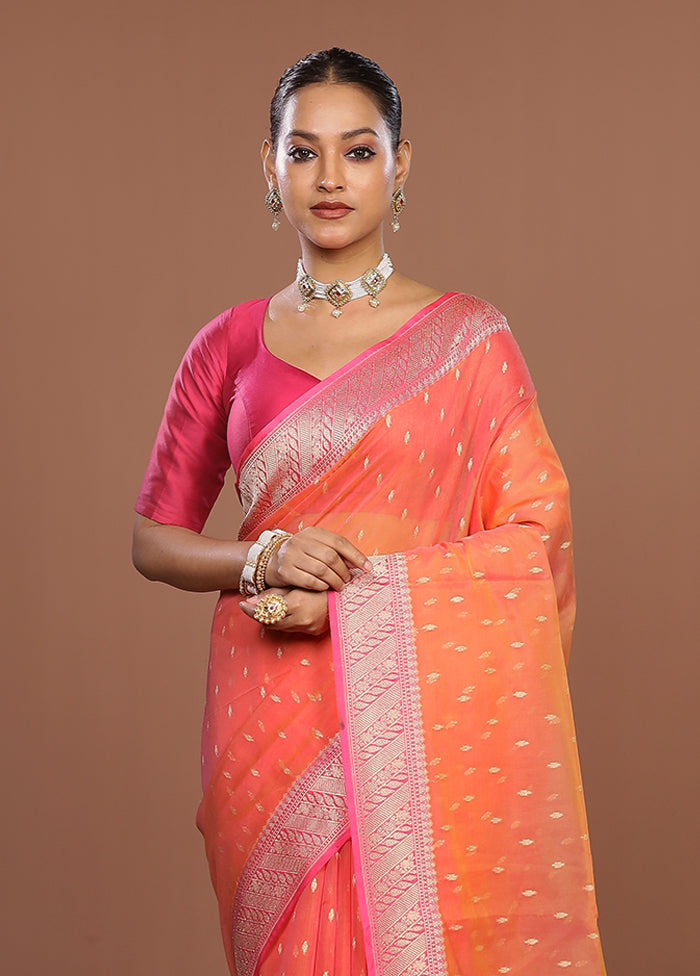 Orange Kora Silk Saree With Blouse Piece