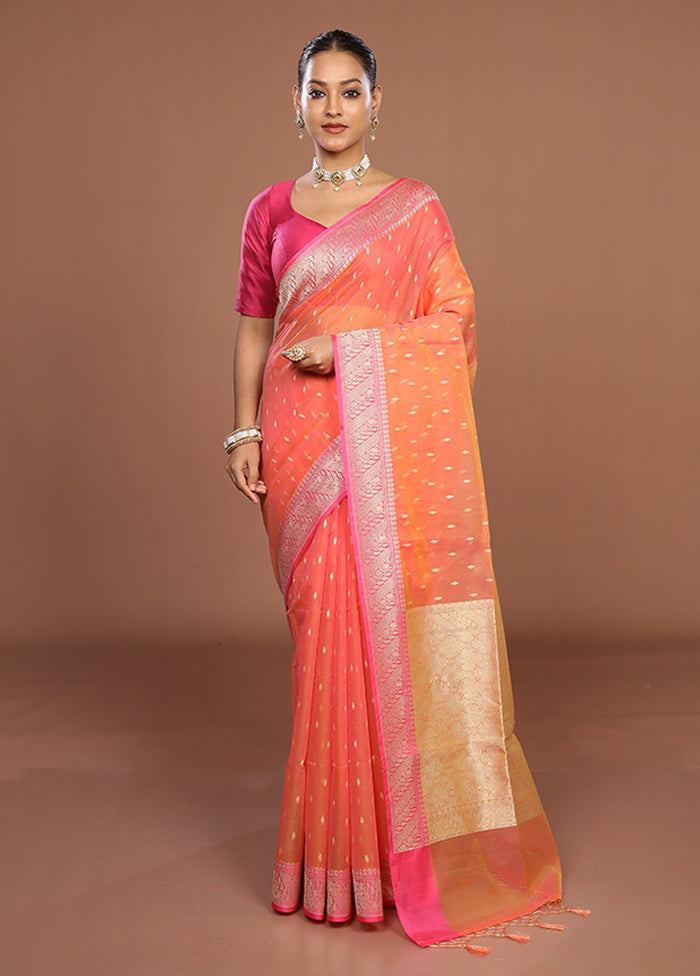 Orange Kora Silk Saree With Blouse Piece