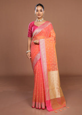 Orange Kora Silk Saree With Blouse Piece