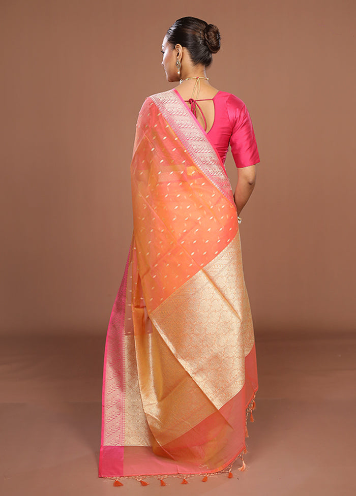 Orange Kora Silk Saree With Blouse Piece