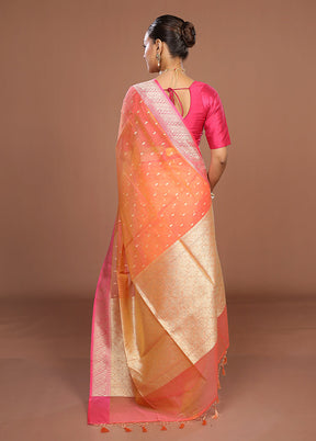 Orange Kora Silk Saree With Blouse Piece