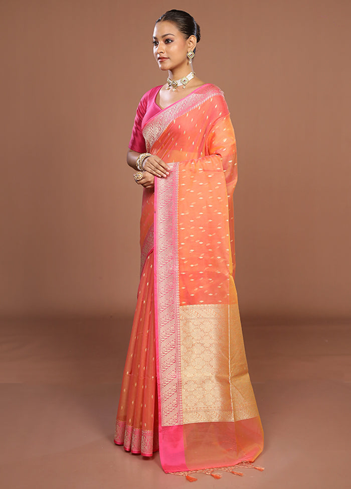 Orange Kora Silk Saree With Blouse Piece