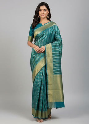 Blue Kora Silk Saree With Blouse Piece
