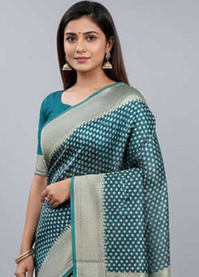 Green Kora Silk Saree With Blouse Piece