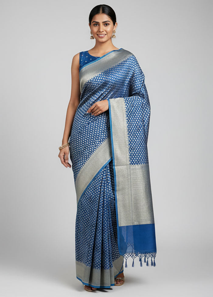 Blue Kora Silk Saree With Blouse Piece