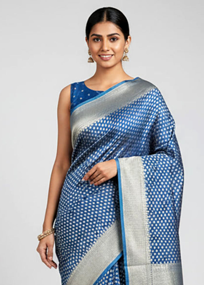 Blue Kora Silk Saree With Blouse Piece