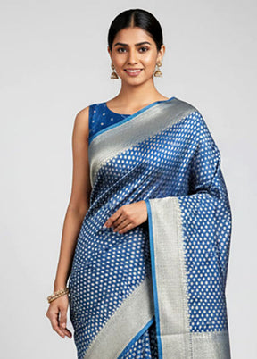 Blue Kora Silk Saree With Blouse Piece