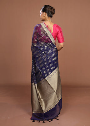 Blue Kora Silk Saree With Blouse Piece