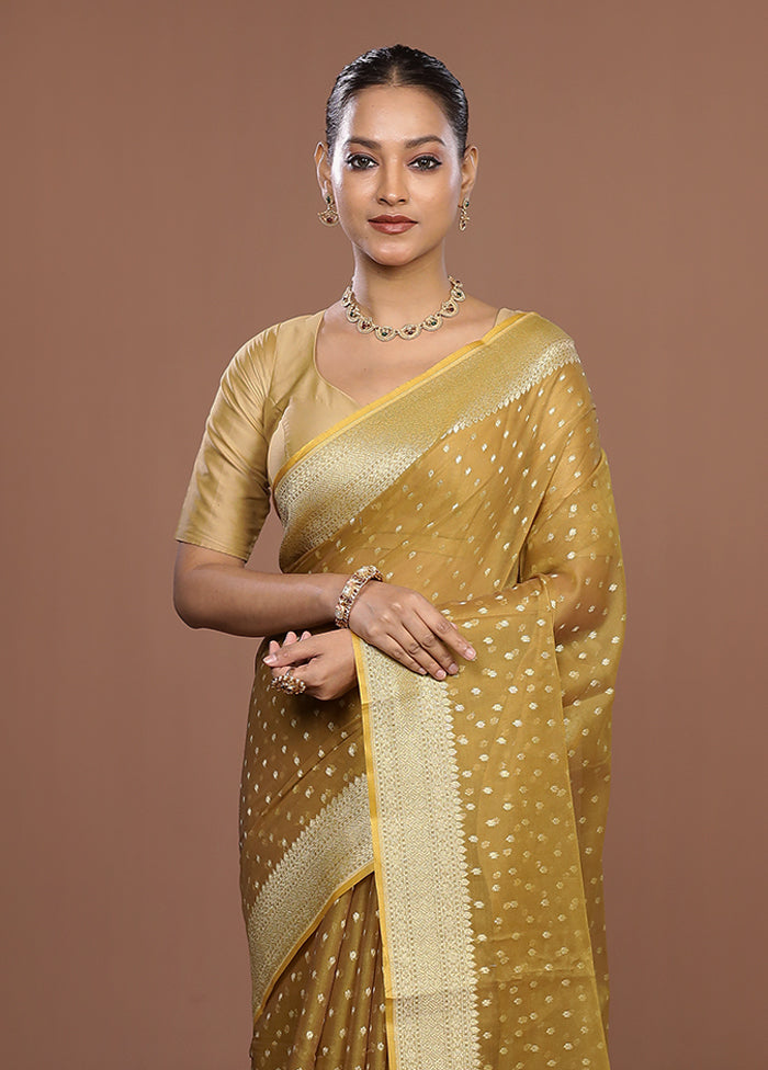 Yellow Kora Silk Saree With Blouse Piece