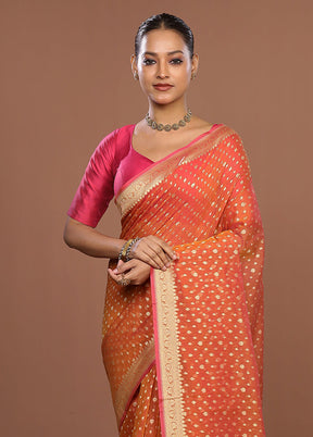 Orange Kora Silk Saree With Blouse Piece