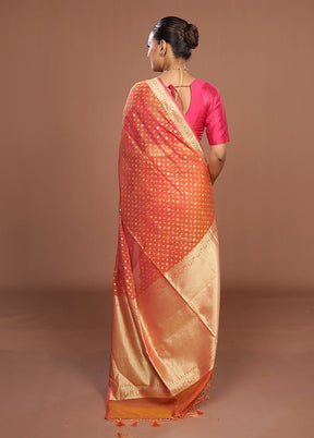 Orange Kora Silk Saree With Blouse Piece