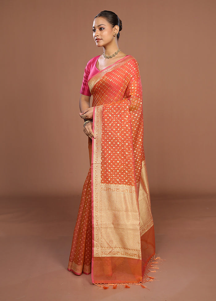Orange Kora Silk Saree With Blouse Piece