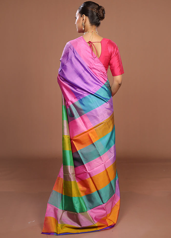 Multicolor Printed Pure Silk Saree Without Blouse Piece