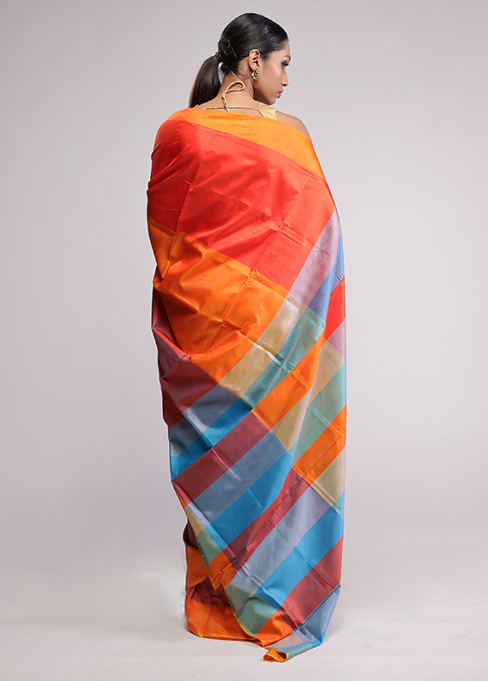 Orange Pure Bishnupuri Silk Saree With Blouse Piece