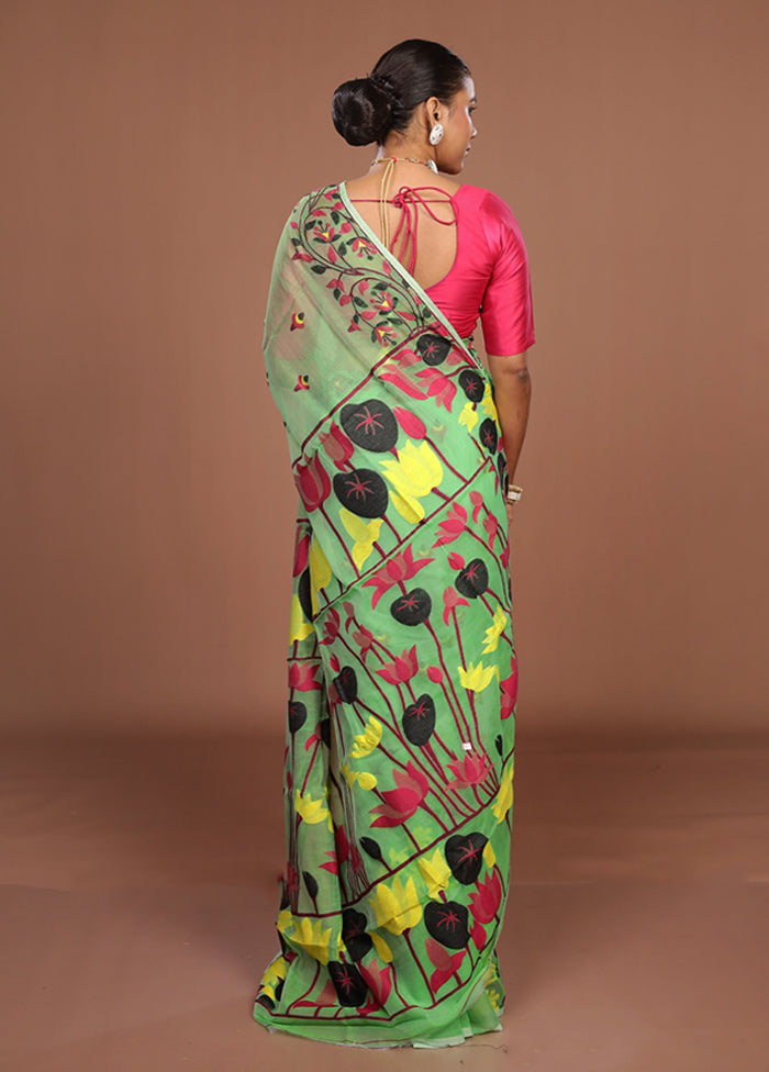 Green Jamdani Cotton Saree Without Blouse Piece