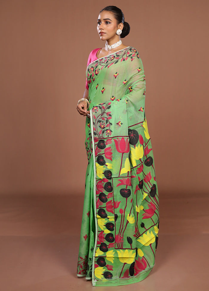 Green Jamdani Cotton Saree Without Blouse Piece