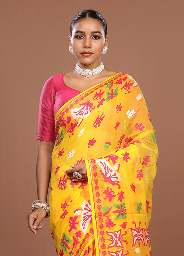 Green Jamdani Cotton Saree Without Blouse Piece