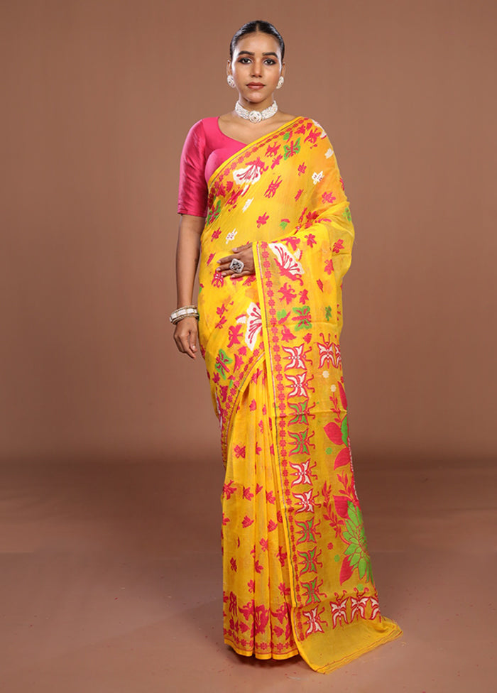 Green Jamdani Cotton Saree Without Blouse Piece