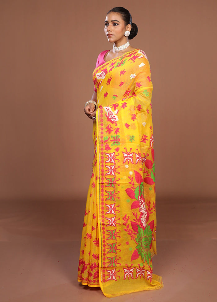 Green Jamdani Cotton Saree Without Blouse Piece
