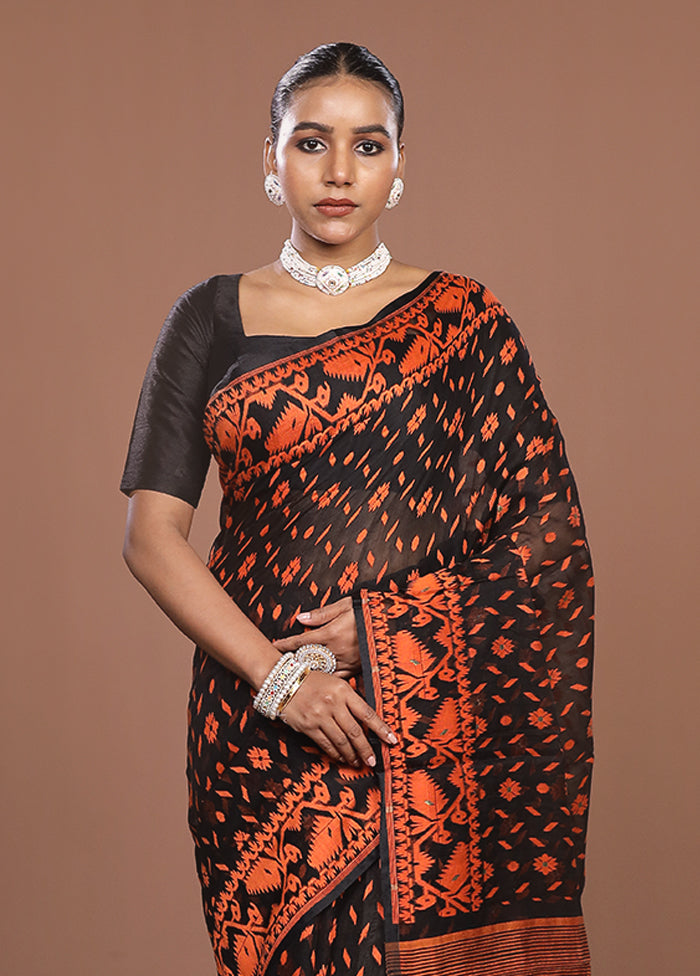 Black Jamdani Cotton Saree Without Blouse Piece