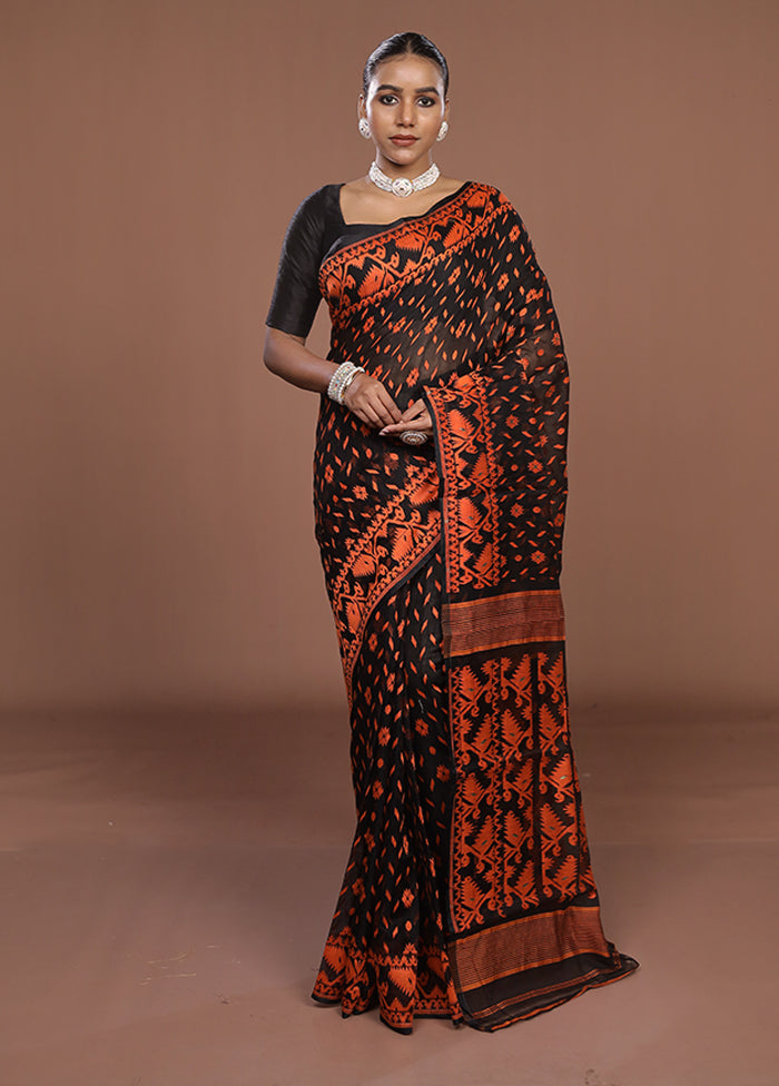 Black Jamdani Cotton Saree Without Blouse Piece