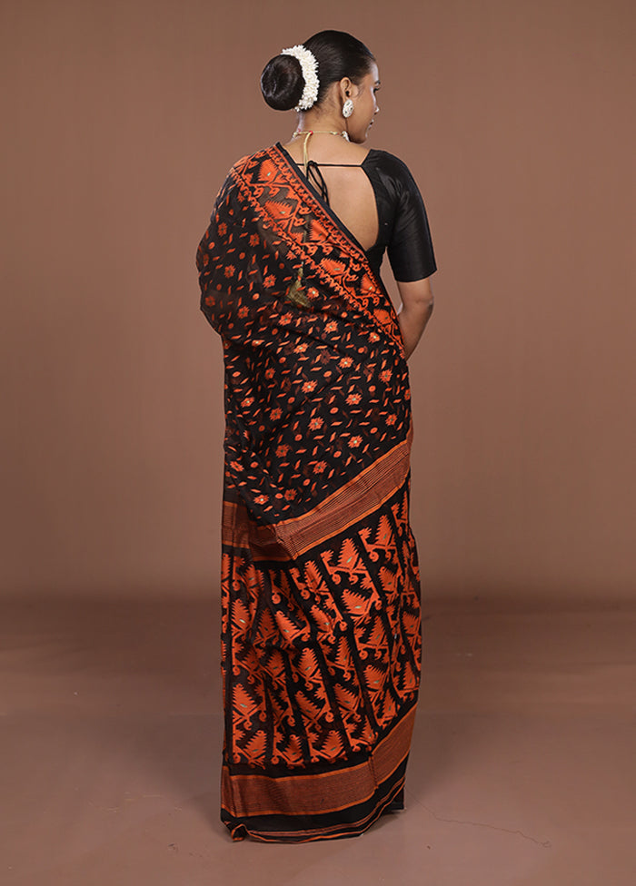 Black Jamdani Cotton Saree Without Blouse Piece
