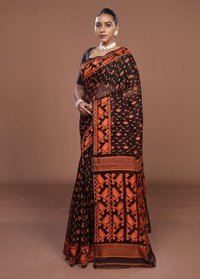 Black Jamdani Cotton Saree Without Blouse Piece