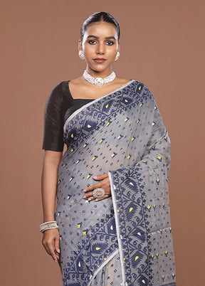Grey Jamdani Cotton Saree Without Blouse Piece