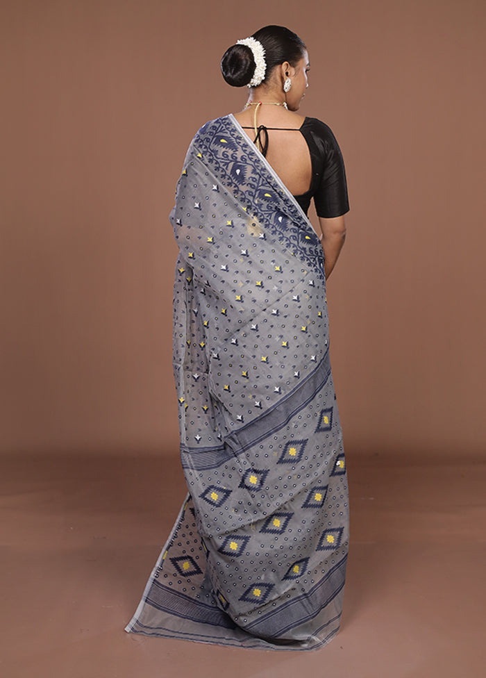 Grey Jamdani Cotton Saree Without Blouse Piece