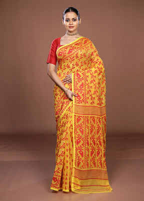 Yellow Jamdani Cotton Saree Without Blouse Piece
