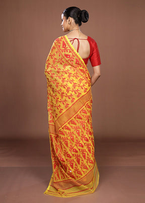 Yellow Jamdani Cotton Saree Without Blouse Piece