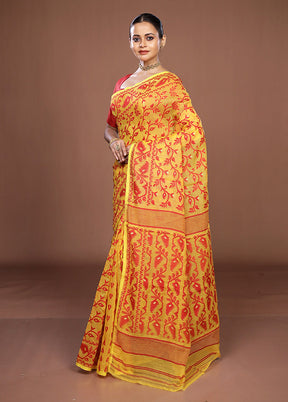 Yellow Jamdani Cotton Saree Without Blouse Piece