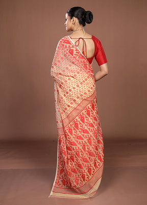 Cream Jamdani Cotton Saree Without Blouse Piece