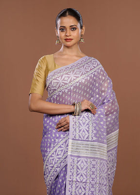 Purple Jamdani Cotton Saree Without Blouse Piece