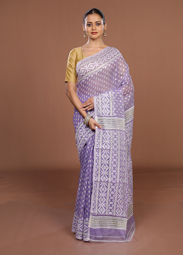 Purple Jamdani Cotton Saree Without Blouse Piece