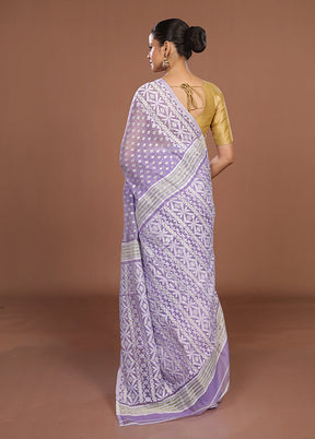 Purple Jamdani Cotton Saree Without Blouse Piece