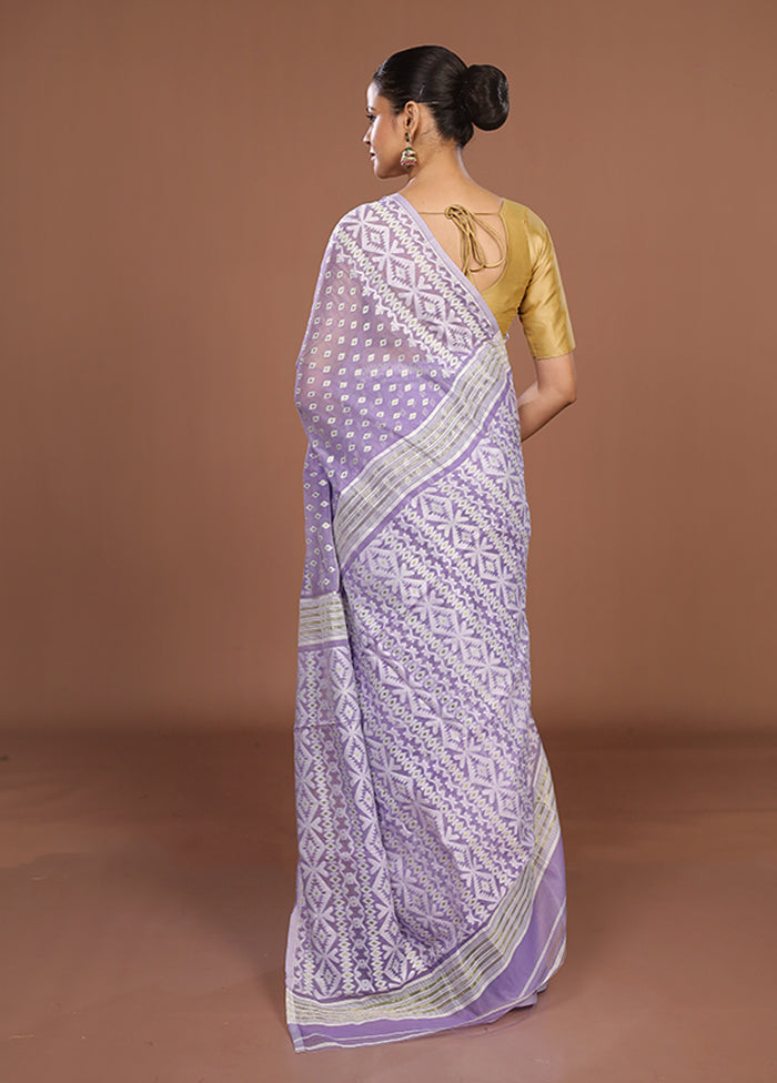 Purple Jamdani Cotton Saree Without Blouse Piece
