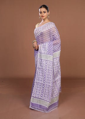 Purple Jamdani Cotton Saree Without Blouse Piece