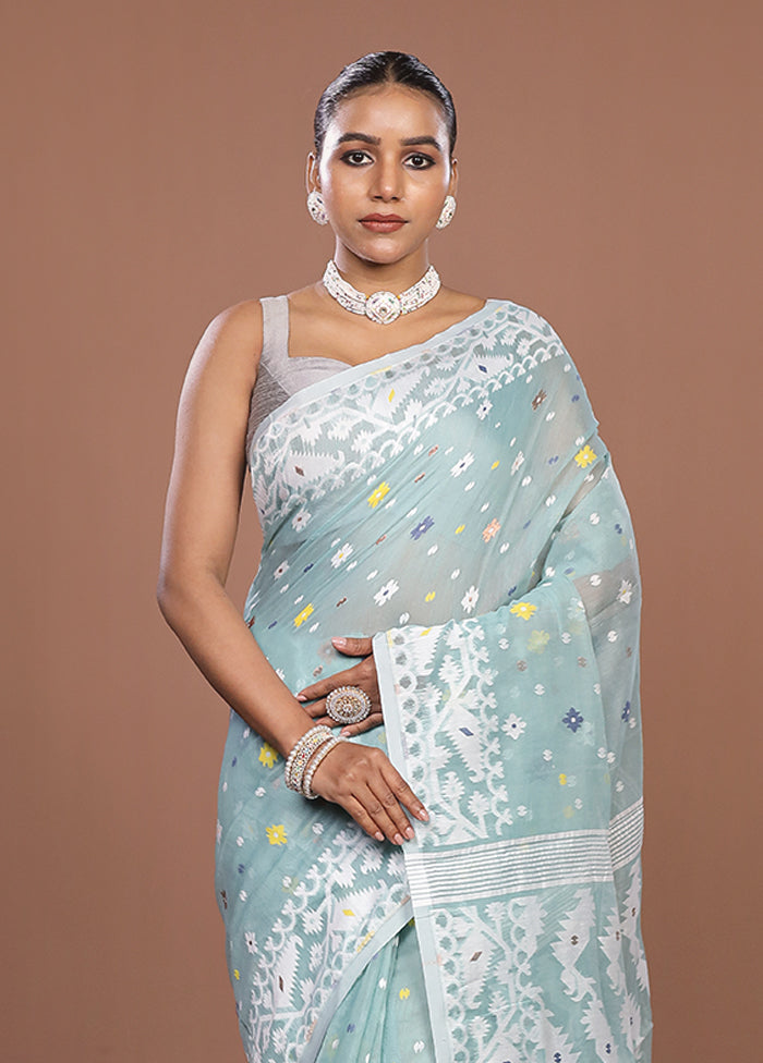 Green Jamdani Cotton Saree Without Blouse Piece