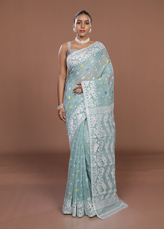 Green Jamdani Cotton Saree Without Blouse Piece