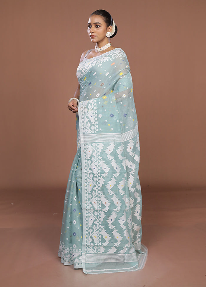 Green Jamdani Cotton Saree Without Blouse Piece