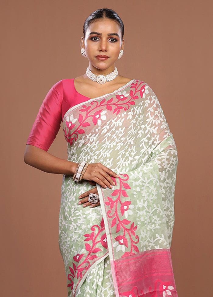 Pink Jamdani Cotton Saree Without Blouse Piece