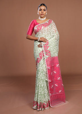 Pink Jamdani Cotton Saree Without Blouse Piece