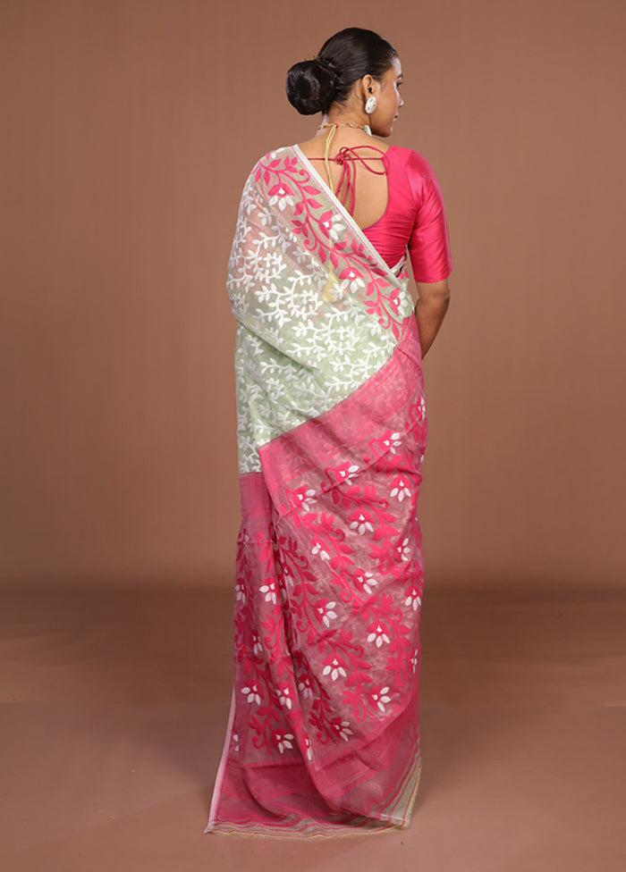 Pink Jamdani Cotton Saree Without Blouse Piece