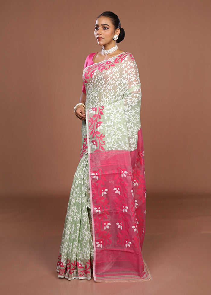 Pink Jamdani Cotton Saree Without Blouse Piece