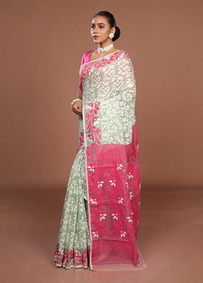 Pink Jamdani Cotton Saree Without Blouse Piece