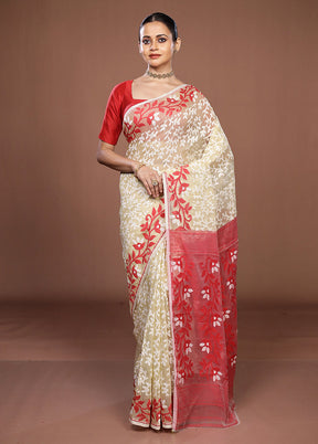 Red Jamdani Cotton Saree Without Blouse Piece