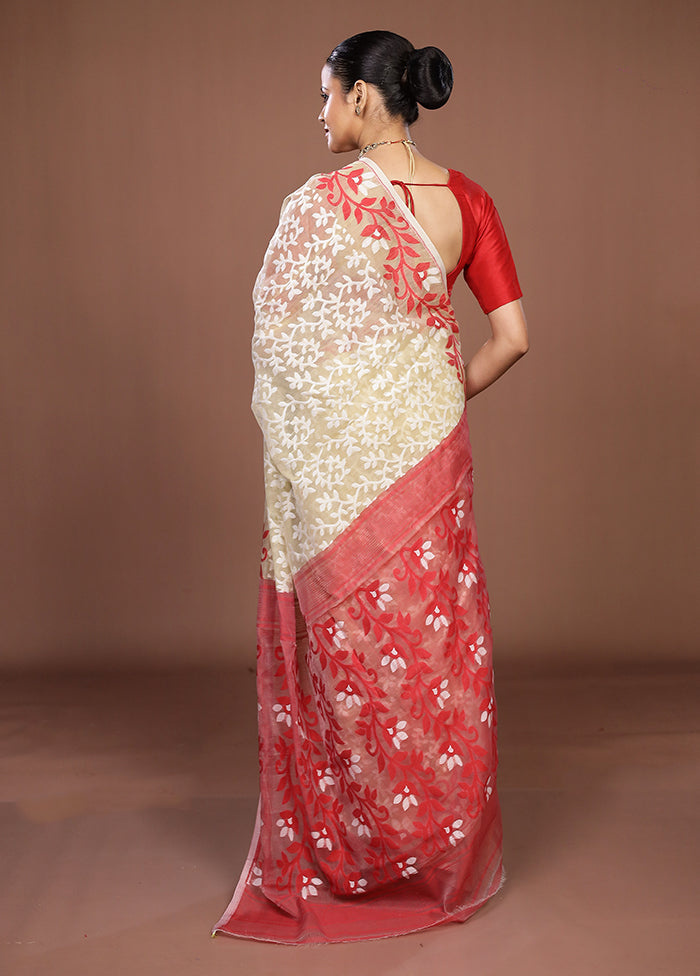 Red Jamdani Cotton Saree Without Blouse Piece